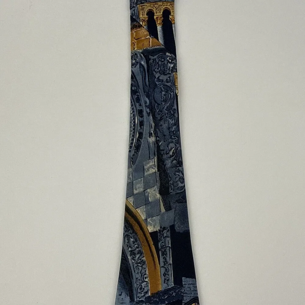 Structure Tie Usa Silk Architecture Gothic Columns Arches Necktie Vtg/Rare